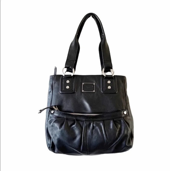 B Makowsky Smooth Glove Leather Satchel Shoulder Bag Signature Black Zip Top - Picture 1 of 13